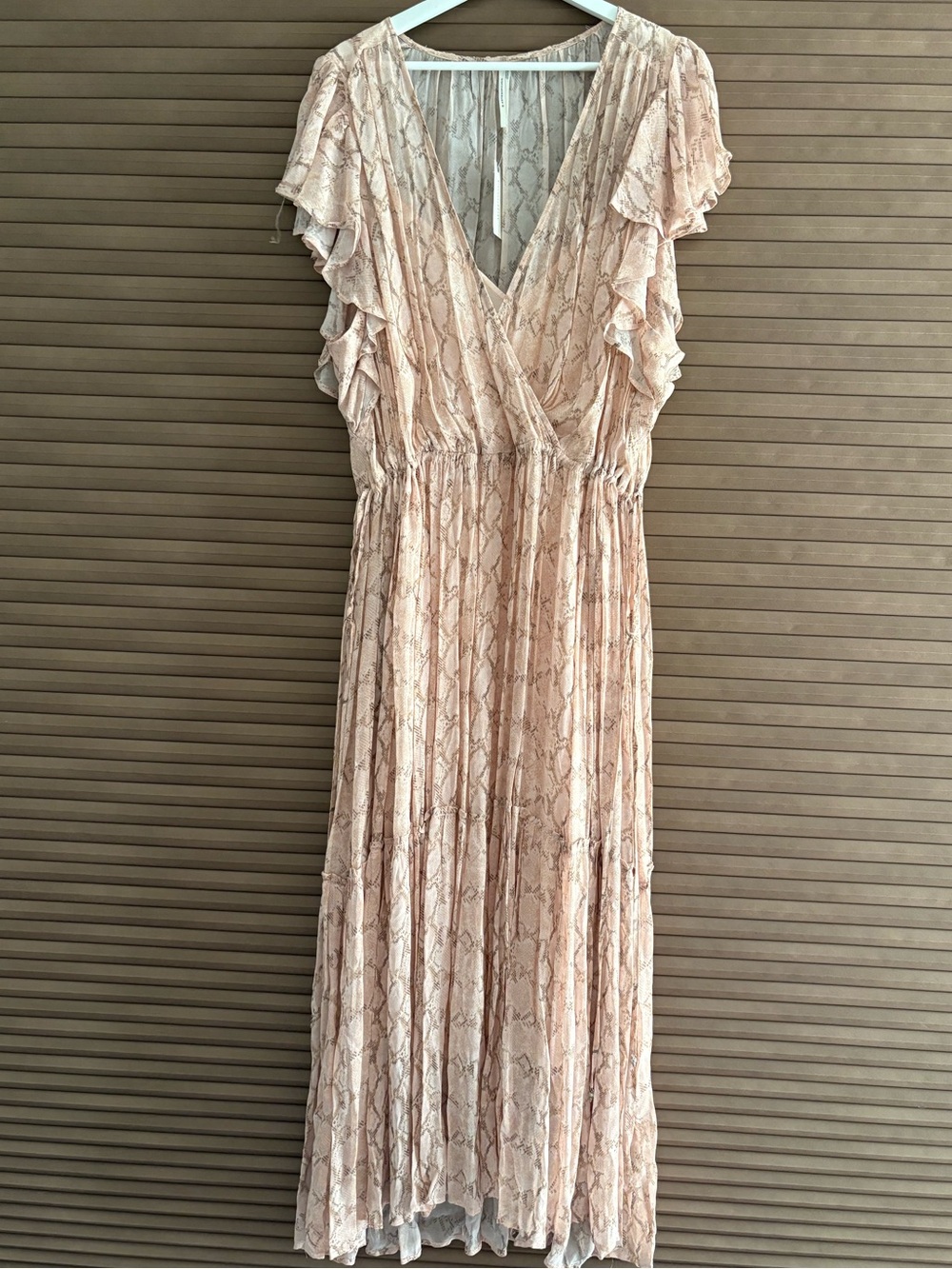 Anthropologie Blush Snake-Print Pleated Maxi Dress